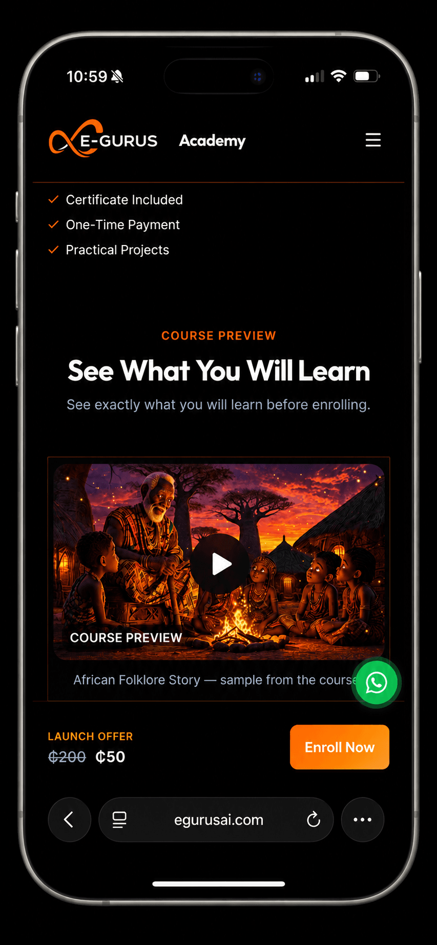 E-GURUS Academy app preview on a phone